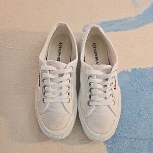 Superga Womens Sz 39 White Canvas Low Top Sneakers Italy Vulcanized Rubber Italy